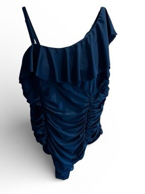 Cacique one shoulder ruffle slimming bathing suit